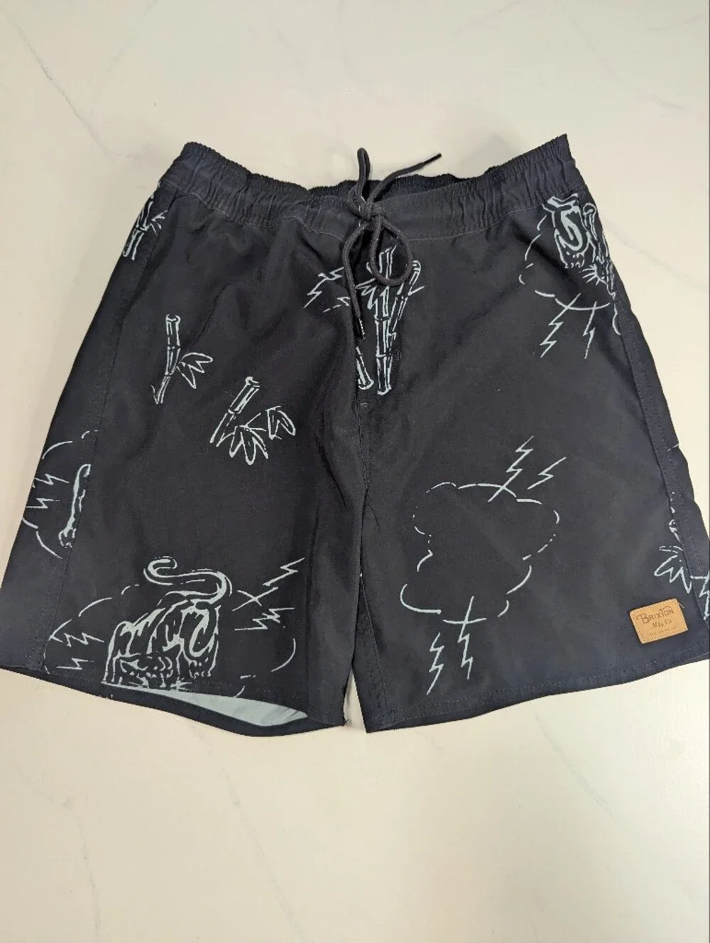 Brixton Men's Everyday Stretch Hybrid Shorts Tiger Doodle Print Black Small